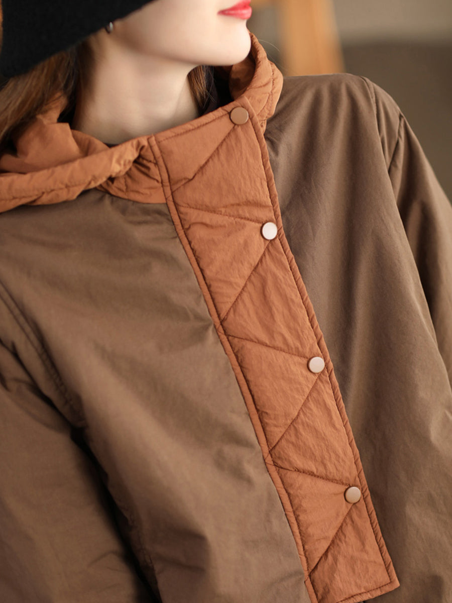 Veste à capuche décontractée en coton pour femme, color block, hiver