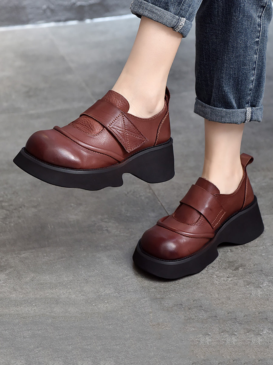 Chaussures à plateforme souple en cuir véritable solide pour femmes