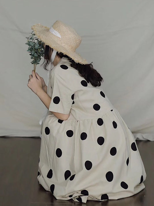 Robe ample décontractée à pois et plis pour femmes, été