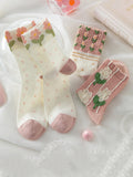 3 Pairs Women Spring Flower Jacquard Long Socks