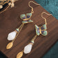 Women Ethnic Butterfly Cloisonne Jade Flower Alloy Earrings