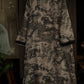 Women Artsy Ramie Print O-Necl Robe Dress