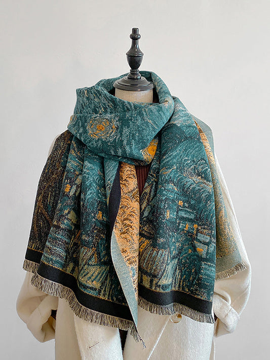 Women Artsy Oil PaintingTassel Winter Scarf Shawl