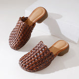 Women Summer Casual Leather Handmade Knitted Silppers
