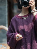 Women Summer Vintage Solid Spliced Worn Loose Linen Dress