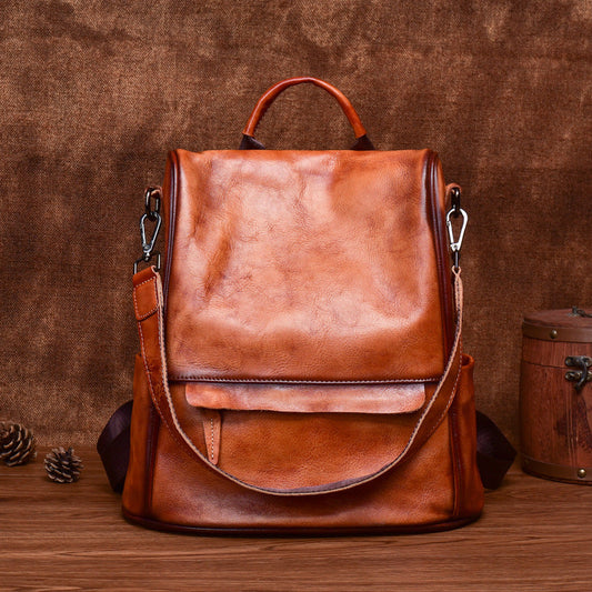 Vintage Commuter Genuine Leather Solid Backpack