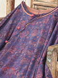 Women Spring Vintage Flower Frog Hemming Loose Shirt