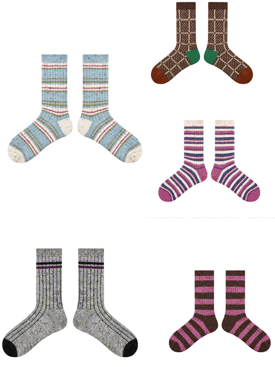 5 Pairs Women Colorblock Winter Thick Socks