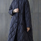 Women Vintage Winter Rhomboids Solid Cotton Padded Coat