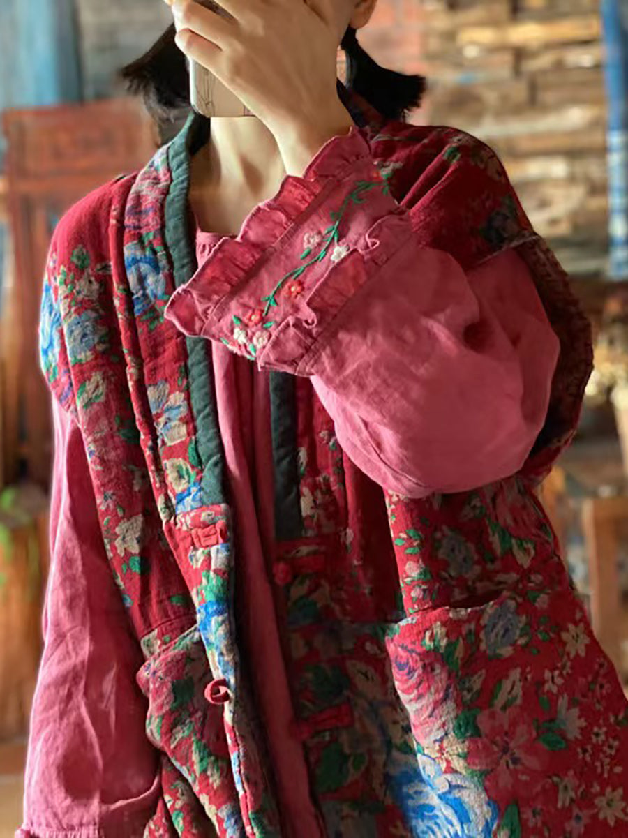 Women Ethnic Flower Spliced V-Neck Vest