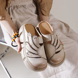 Women Artsy Genuine Leather Hollow Out Slippers