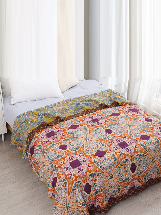 6 Layer Cotton Floral Jacquard Dual-side Throw Blanket