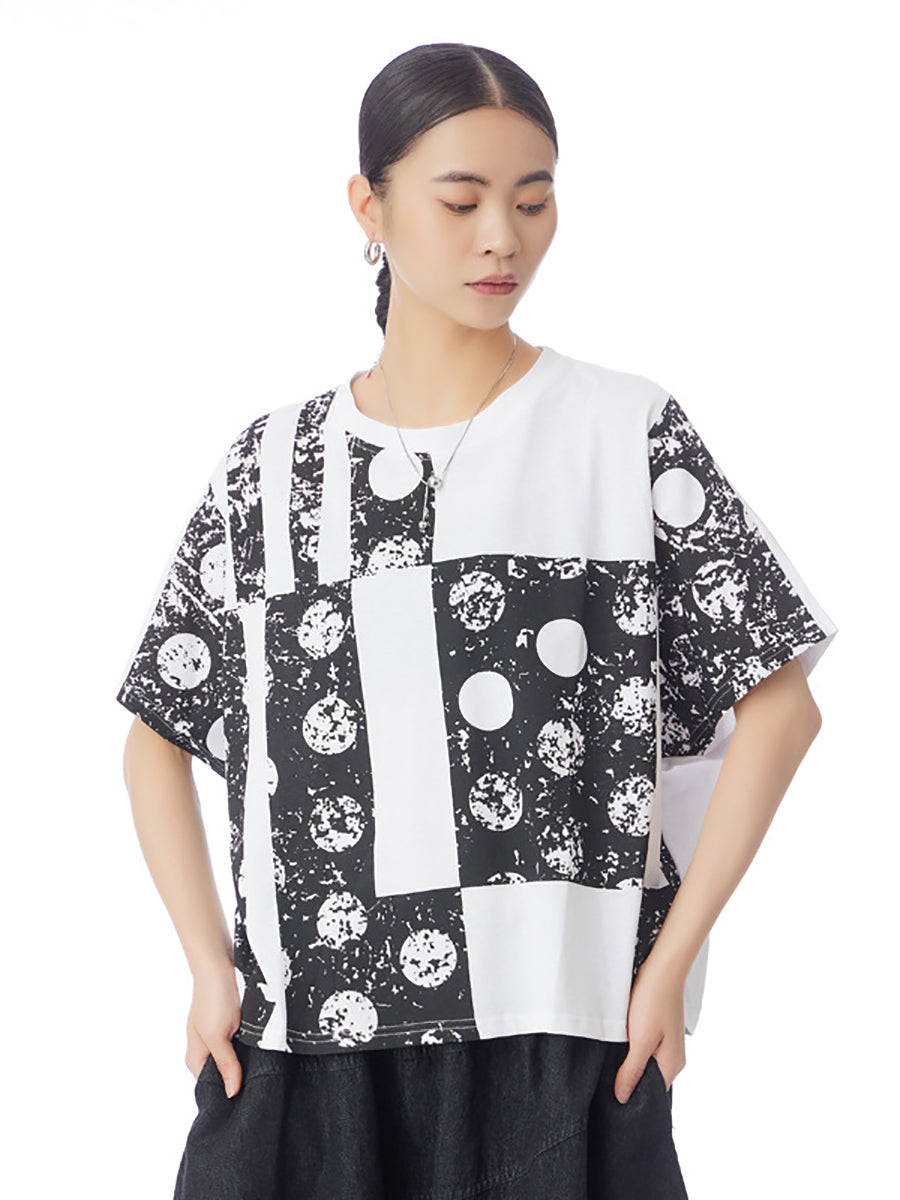 Women Summer Casual Print Loose Cotton Shirt