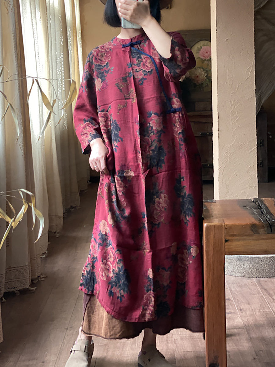 Robe ethnique à imprimé floral pour femmes, fermeture irrégulière