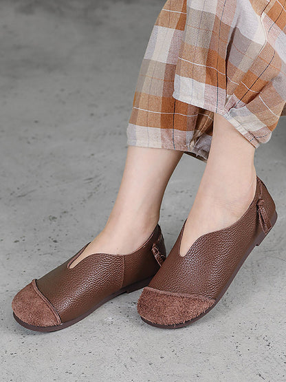 Women Casual Leather Spliced Soft Flat Shoes