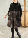 Women Spring Casual Spliced Plaid Pocket Denim Coat