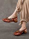 Women Summer Vintage Leather Flower Spliced Slippers