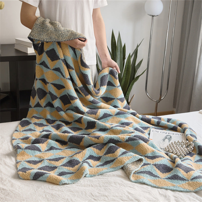 Thick Geometric Kniited Sofa Bed Throw Blanket