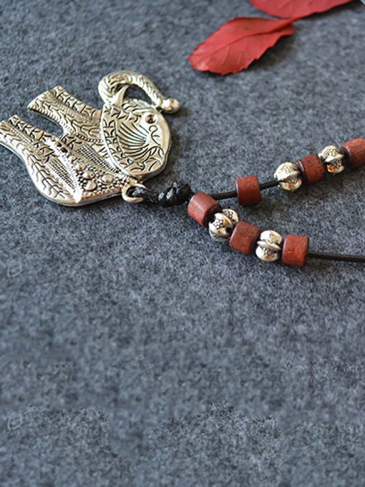 Vintage Elephant Alloy Woolen Bead Necklace