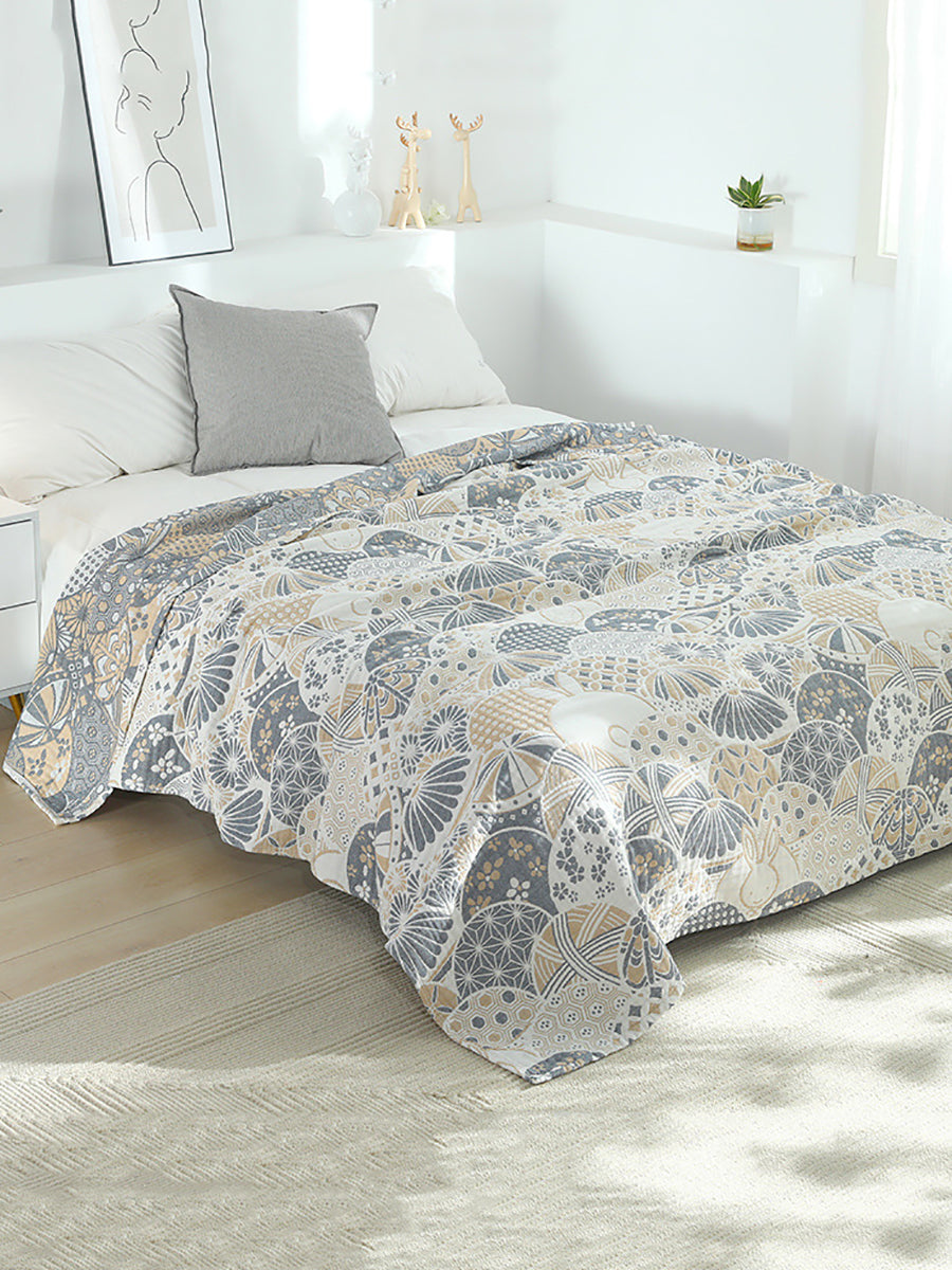 4 Layer Cotton Flower-ball Queen Bedcover Sofa Blanket
