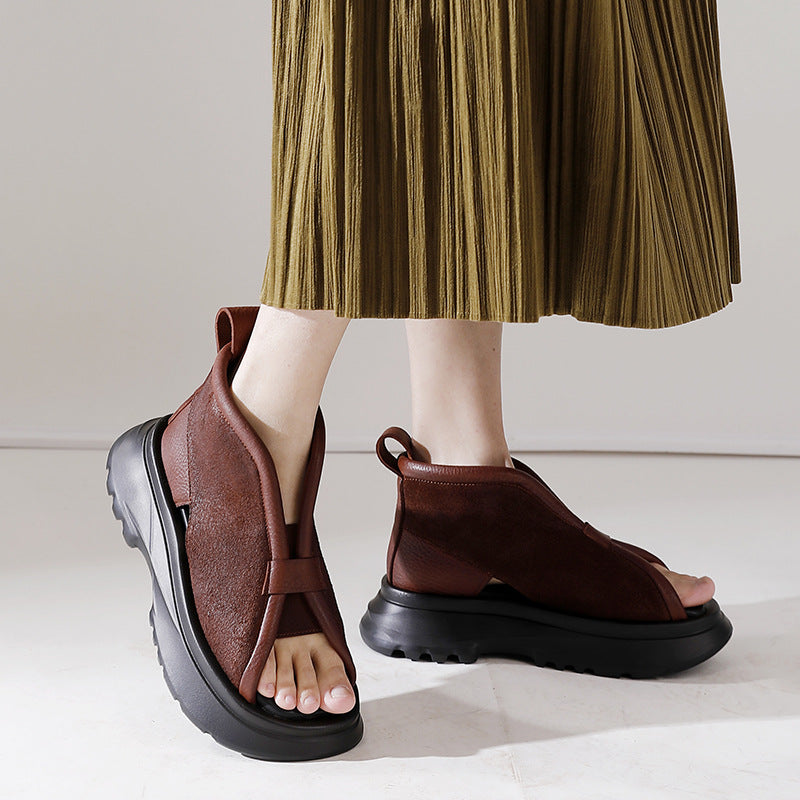 Chaussures d'été en cuir véritable pour femmes, chaussures à bout de fuite solide