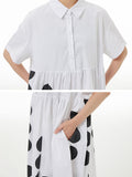 Women Summer Casual Dot Button Pleat Loose Cotton Dress