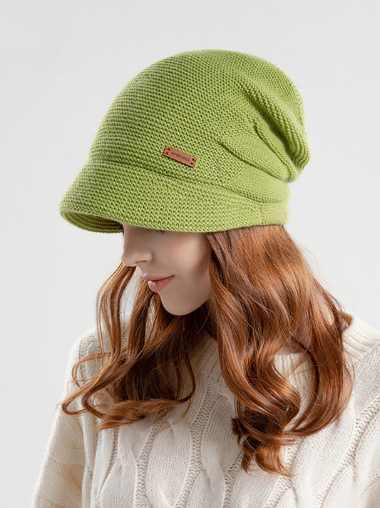 Chapeau tricoté décontracté à large bord pour femme, hiver