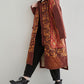 Women Ethnic Print Fleece-lined Hooded Long Coat