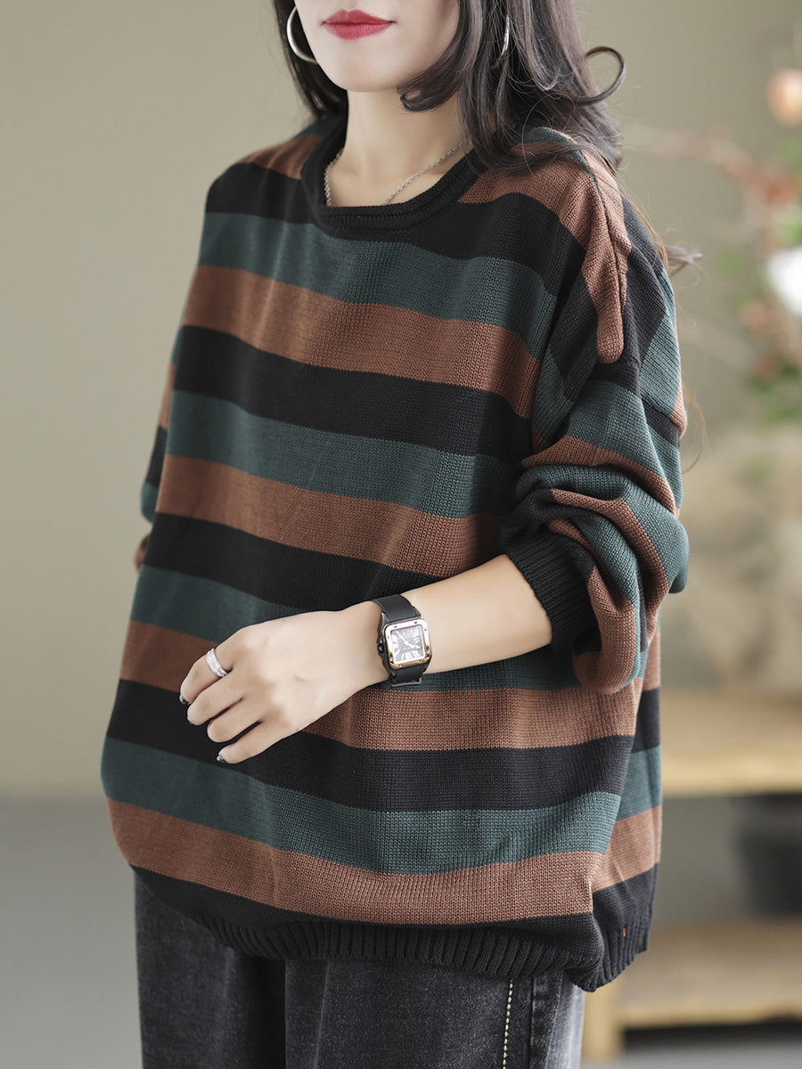 Women Striped Commuter Loose Vintage Sweater