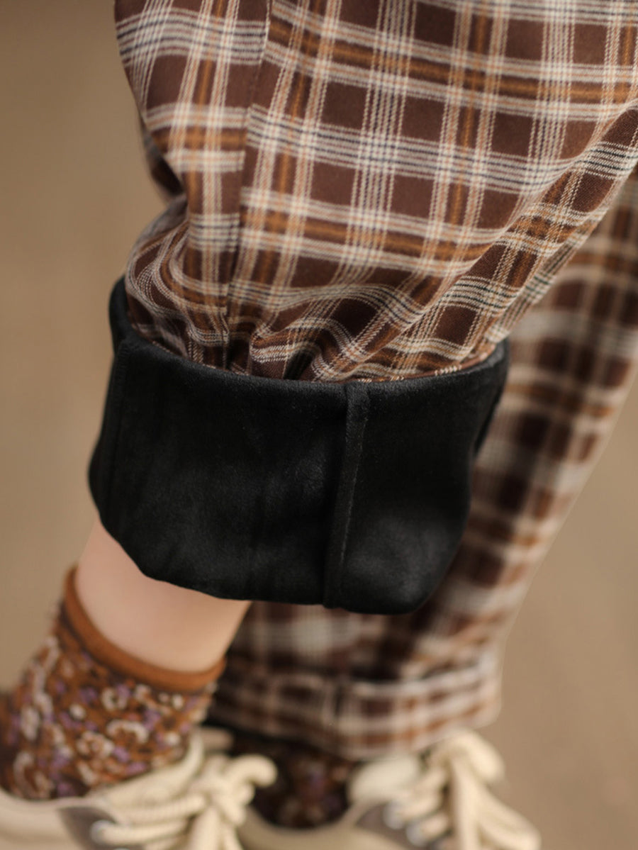 Pantalon épais à carreaux Vintage pour femme, hiver
