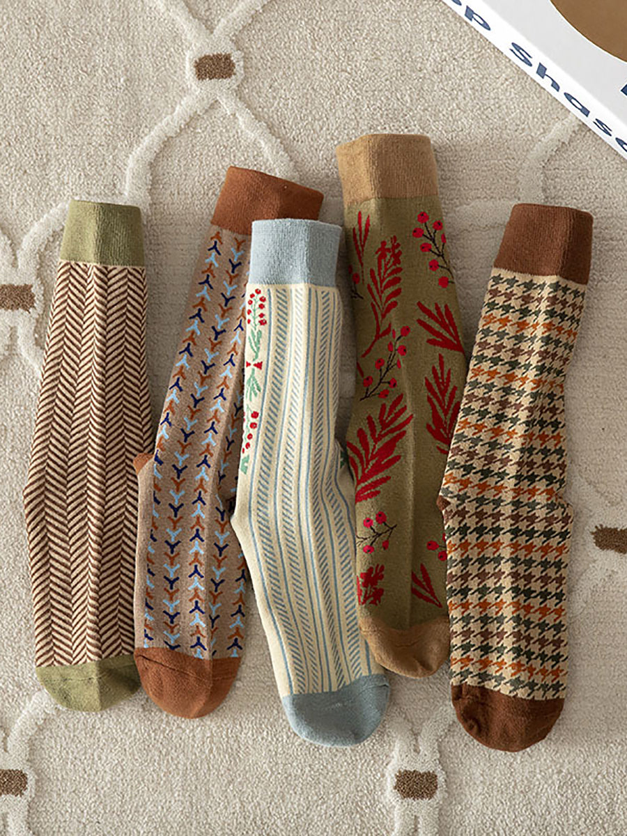 5 Pairs Women Vintage Warm Socks
