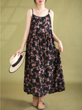 Women Summer Vintage Floral Pleat Loose Vest Dress
