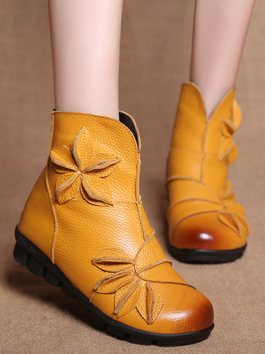 Women Vintage Leather Spliced Ankle Boots