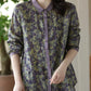 Women Vintage Spring Floral Button Ramie Shirt