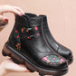 Women Retro Genuine Leather Flower Winter Boots