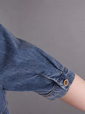 Women Summer Retro Solid Stitching Pocket Button Denim Dress