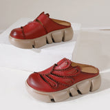 Women Artsy Genuine Leather Hollow Out Slippers