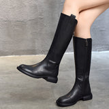 Winter Women Casual Leather Solid Zipper Hihg Tube Boots