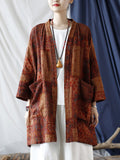 Women Autumn Ethnic Pocket Loose Print Loose Coat