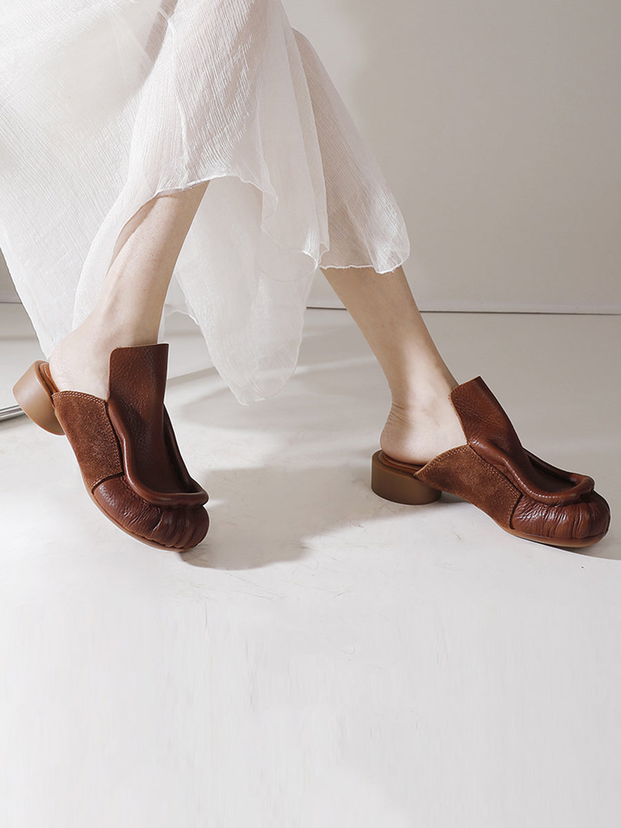 Women Vintage Genuine Leather Spliced Solid Sandals