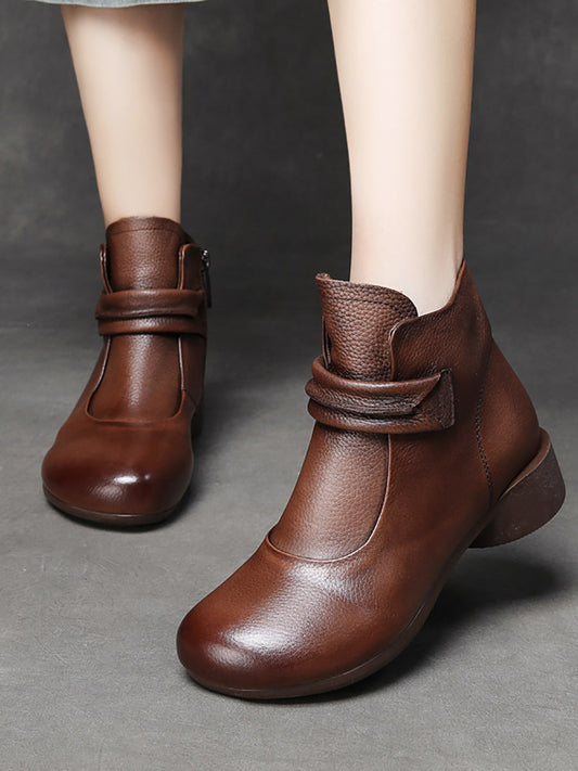 Women Autumn Casual Soft Leather Chunky Heel Ankle Boots