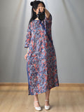 Women Summer Vintage Floral Frog Spliced Split Hem Dress