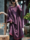 Women Summer Vintage Solid Spliced Worn Loose Linen Dress