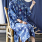 Robe en lin ample à ourlet fendu, Vintage, fleur, teinture par nouage, pour femmes