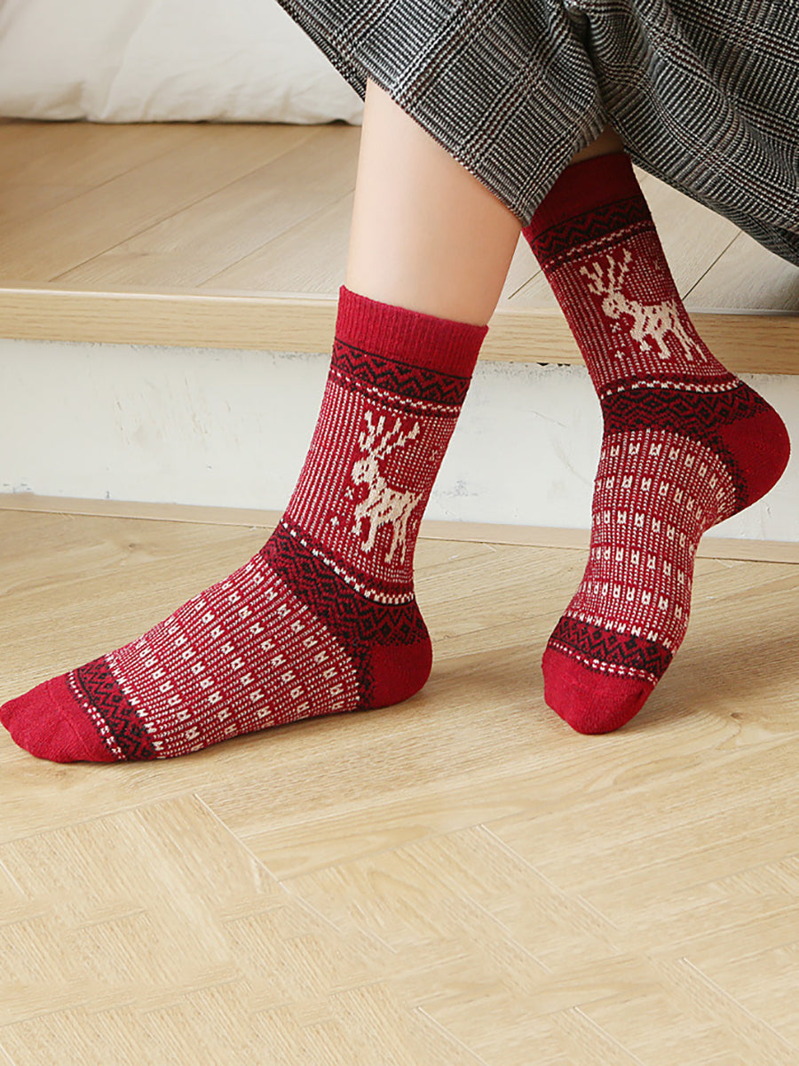 5 Pairs Women Retro Knitted Socks