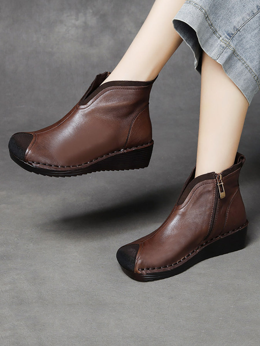 Women Genuine Leather Spliced Soft Mid-Heel Boots