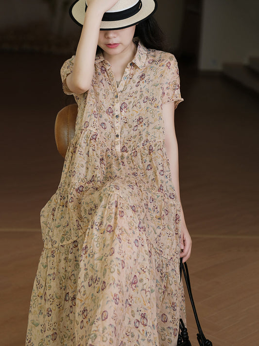 Robe Ramie Cardigan à cordon de serrage à fleurs artistiques pour femmes d'été