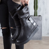 Winter Women Casual Genuine Leather Spliced Solid Boots