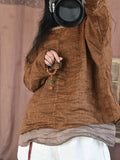 Women Retro Spring Solid Stitching Loose Shirt