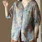 Women Vintage Tie-dye Button Loose Linen Shirt